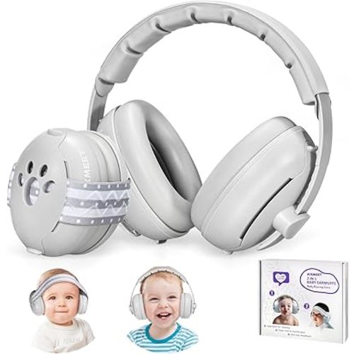 AIXMEET Cache-oreilles 2 en 1 pour bébé - Protection contre le bruit - Casque antibruit pour bébé et enfant de 0 à 36 mois