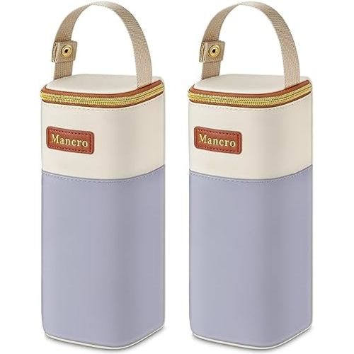 Mancro 2pack Insulated Baby Bottle Bags, Fits Baby Bottles up to 12 Oz Breastmilk Cooler Bag with Button Handle, Portable Baby Bottle Cooler Bag for Nursing Mom Daycare, Beige
