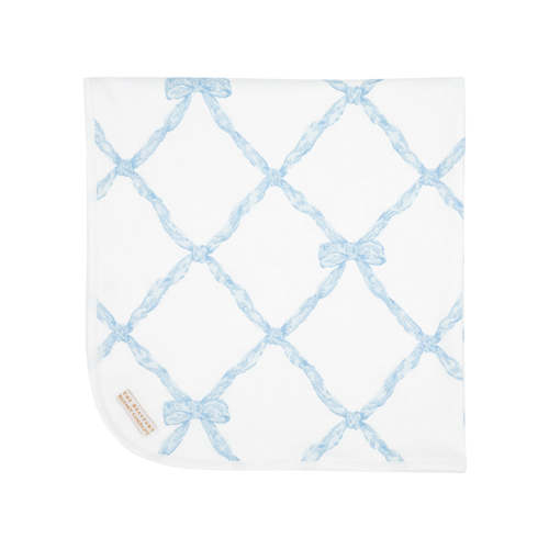 Baby Buggy Blanket - Buckhead Blue Belle Meade Bow with Worth Avenue White
