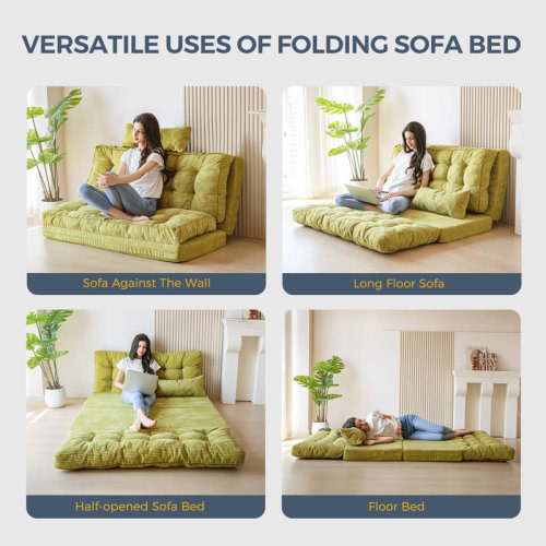 Green Trule Corduroy Bean Bag Chair Tufted Folding Sofa Bed | Wayfair