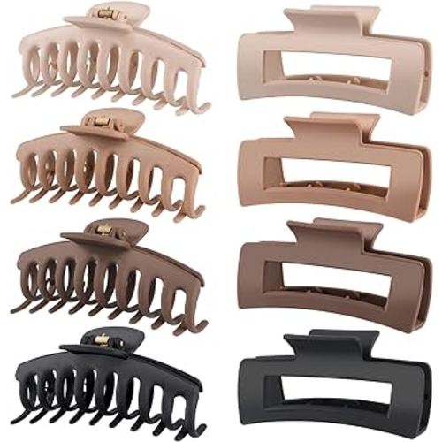 LuSeren Hair Clips for Women 4.3 Inch Large Hair Claw Clips for Women Thin Thick Curly Hair, Big Matte Banana Clips,Strong Hold jaw clips,Neutral Colors