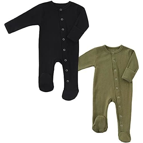 KISBINI Baby Footed Pajamas with Mitten Cuffs Unisex Cotton Snap-up Romper Jumpsuit Sleep and Play 0-12 Months Footies
