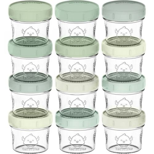 12pk Prep Baby Food Storage Containers, 4 oz Leak-Proof, BPA Free Glass Baby Food Jars for Feeding (Sage)