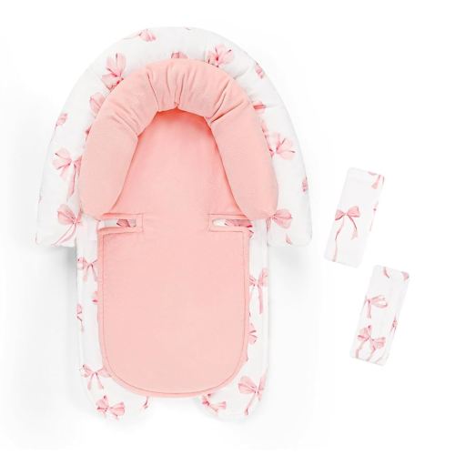 Infant Car Seat Insert with 2 Strap Pads, DAYEEBALL Carseat Cushion Baby Boy & Girl, Soft and Comfortable Carseat Head Support for Newborn, Pink Bow