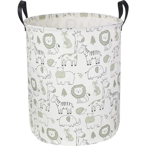 CLOCOR Baby Laundry Basket,Collapsible Kids Toys Storage Baskets,Nursery Hamper for Boys and Girls,Jungle Bedroom Decor,Gift Basket(Green Animals