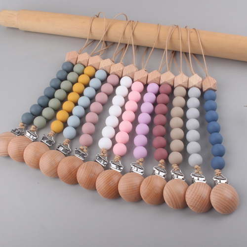 Pacifier Clip Food Grade BPA Free Beads Wood DIY Dummy Clip Holder Soother Chain Baby Supplies