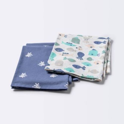 Flannel Blanket Larger Size 2pk - Cloud Island™ Fish