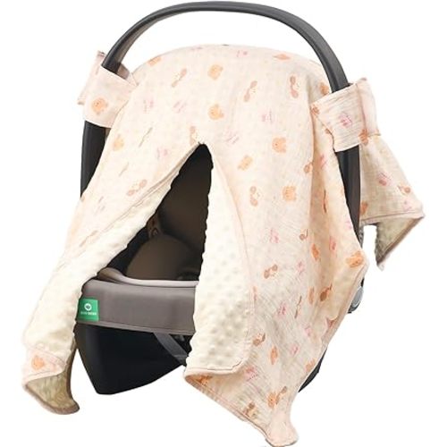 2-in-1 Baby Car Seat Cover & Canopy | Mom Nursing Cover, Easy Install Shield | Multi-Purpose for Winter Warmth & Summer Shade(Pink
