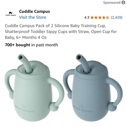 Cuddle Campus Pack of 2 Silicone Baby Training Cup, Shatterproof Toddler Sippy Cups with Straw, Open Cup for Baby, 6+ Months 4 Oz