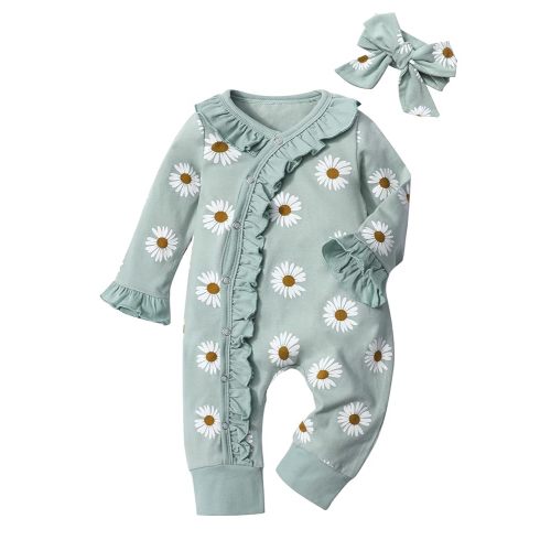 Infant Newborn Baby Girl Clothes Onesies for Baby Girl Long Sleeve Ruffle Baby Clothes with Headband