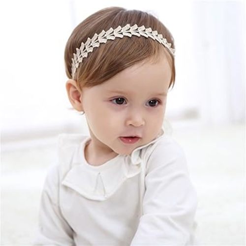 Lace Flower Elastic Baby Girl Headbands Bow Hairbands Floral Crown Hair Accessories for Infants Toddlers Kids Birthday Party Baby Shower Headwear (Gold leaf, Free)