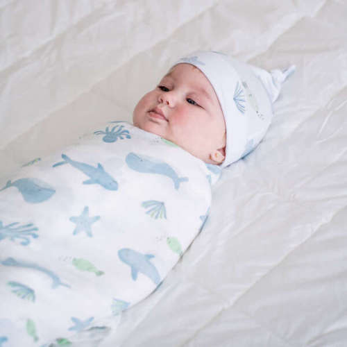 Bamboo Muslin Swaddle Blanket, Under the Sea - Dear Perli | Maisonette