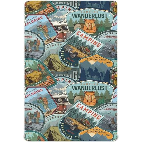 Fitted Crib Sheets for Baby Boys or Girls Soft Breathable Baby Play Yard Sheet for Standard Size Crib Mattress 39x27in Camping National Park Colorful Labels Emblems (3)