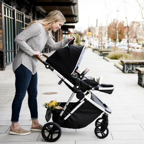 Mockingbird Single Stroller 2.0 - Sky/Watercolor Canopy With Penny Leather