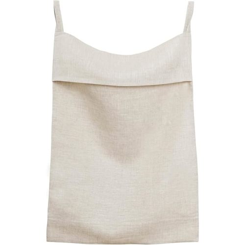 100% Pure Linen Hanging Laundry Bag with Bottom Zipper, Over The Door Laundry Hamper Space Saving Hampers for Dirty Clothes Home Travel, 19.7x27.5inches,Linen