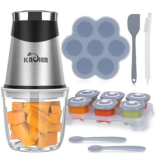 KNOIER Baby Food Maker, 14 in 1 Set for Baby Food, Fruits, Meat, Mini Baby Food Processors with Containers/Food Chopper with 6 Bi-Level Blades, Baby Essentials Gift Set with Baby Food Feeder