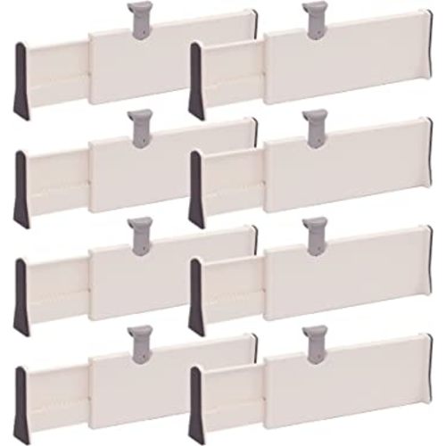 Set of 8 Adjustable Drawer Dividers Organizer Separators Plastic Dresser Organizer for Bedroom, Bathroom, Closet, Office Desk, Kitchen Storage