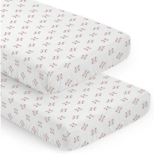 Sweet Jojo Designs Red White Baseball Patch Sports Boy Baby Fitted Crib Sheet Set Nursery Soft Infant Newborn Fits Standard Mattress or Toddler Bed - 2pc - Americana
