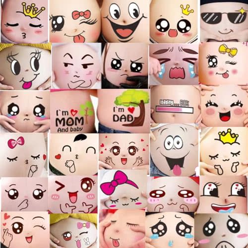 30 Pack Funny Facial Expressions Stickers Pregnant Babies Bump Belly Stickers for Pregnant Women Photography Props