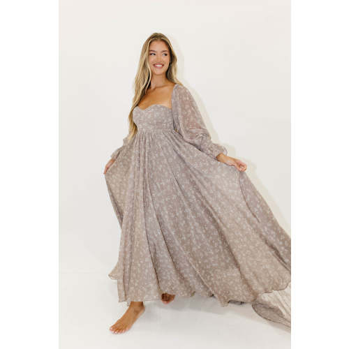 Delilah Maxi Dress with Train in Taupe - Bump Friendly