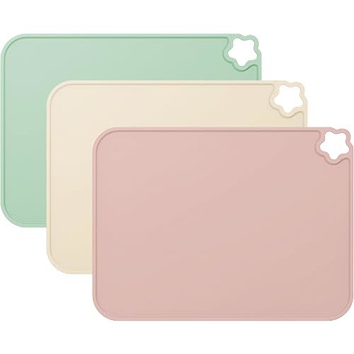 Cutebe Silicone Placemat for Toddles Kids Non-Slip Reusable Portable Kids Placemats for Dinning Table Heat Resistant Placemats, Baby Placemat Stain Resistant Silicone Mat for Dining Table 3 Pack