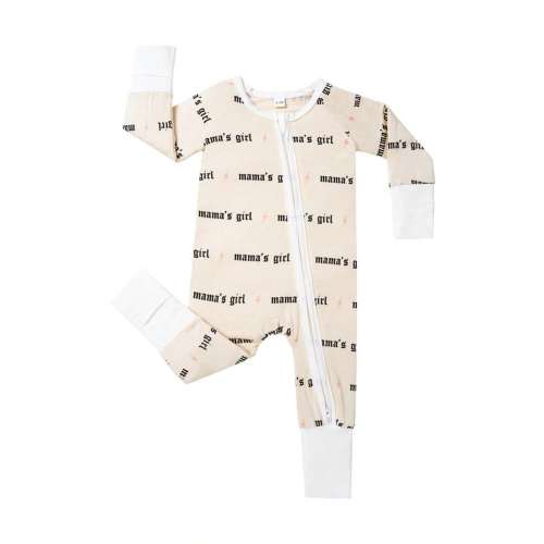 Baby Bamboo Fiber Zip-Up, Mama's Girl Print Romper, All-Season Knit Fabric Skinny Fit With Zipper Detail, Girl Baby Clothes, Perfect For Outdoor Valentine's Day Gift | SHEIN USA