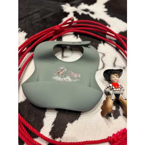Calf Roper Baby Bibs Western Style Silicone Rodeo CowKid CowBaby Rodeo Ranch Sage Green