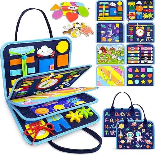 Gojmzo Busy Board Montessori Toys for 1 2 3 4 Year Old Boy Birthday Gifts, Busy Book Sensory Toys for Toddlers 1-3 2-4, Learning Educational Toddler Travel Activities