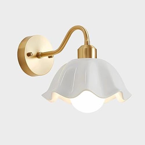 Vintage White Glass Wall Sconce Dome Brass Mid Century Modern Wall Lamp Nordic White Hallway Wall Light for Bathroom, Mirror, Living Room, Bedroom Wall Lights