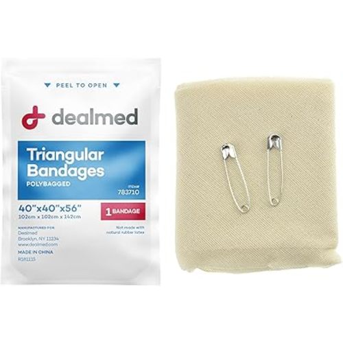 Dealmed Latex-Free Triangular Bandages – 12 Cotton Bandages with 2 Safety Pins, 40" x 40" x 56" Compression Bandage Wrap, Wound Care Product for First Aid Kit and Medical Facilities