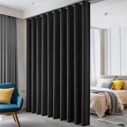 Room Divider Curtains, Blackout Ceiling Track Curtains with Hook Sound Proof Floor Curtains Perfect for Ceiling Mount Curtain Tracks Wall Divider for Room Separation (Black, W120 x H108) Black