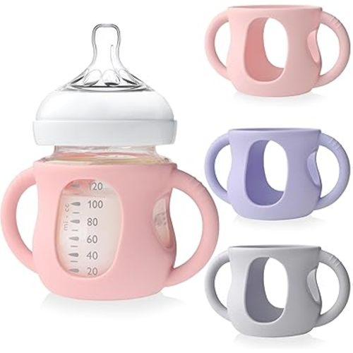 3 Pack Silicone Sleeves for Philips Avent Glass Bottle - Anti Breakage Baby Bottle Holder with Handles for Phillips Avent Glass Bottles 8 oz & 4 oz