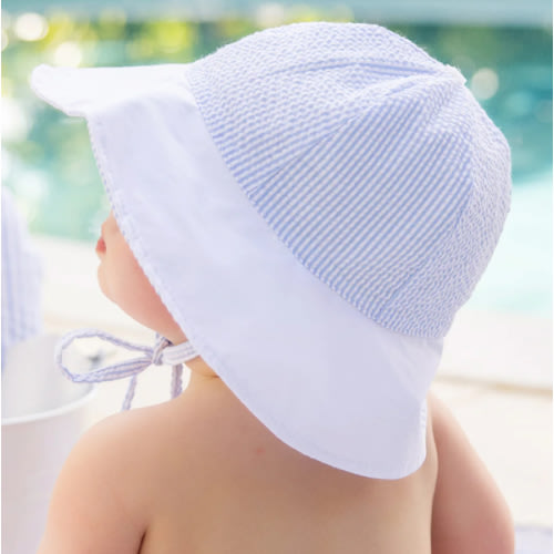 Sawyer Sun Hat - Breakers Blue Seersucker with Worth Avenue White