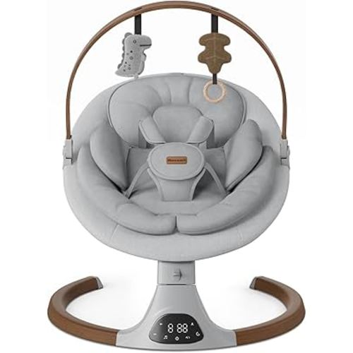 Baby Swings for Infants, Monamii Baby Swing, Bluetooth Infant Swing with Music Speaker, 5 Speeds and Remote Control, Indoor & Outdoor Use (Light Grey)