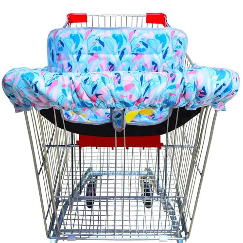 2-in-1 Shopping Cart and High Chair Cover-Grocery Cart Cover for Babies Toddlers Infants Resturant Highchair Cover-Padded Folds to Portable Pouch for Baby Boy Girl (Plants)