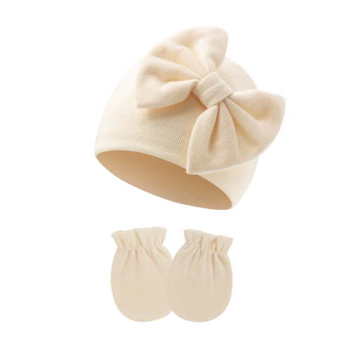 Dalrosia Newborn Baby Girls Hats Mittens Set Hospital Hat Beanie Infant Bow Hats Baby Cotton Gloves for 0-6 Months