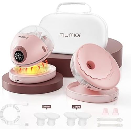 Heated Base Hands Free Breast Pump, Wearable Breastfeeding Pump of Baby Heated Dustproof Base, Automatic Voice Prompts, LED Display with 4 Modes &12 Levels, Memory Function-24 mm, 2 Pack Pink