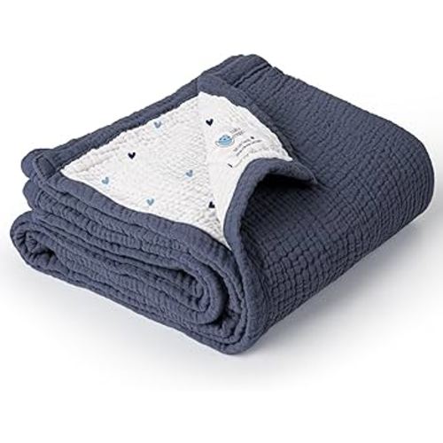 lulumoon Baby Blanket for Boys Newborns: Lightweight Cotton Swaddle for Receiving - Ideal Stroller Blanket for Travel & Baby Shower 36"x40"(Blue)