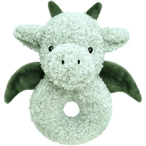 Baby Dragon Soft Rattle Toy, Plush Dinosaur Infant Shaker Rattle Easy-Grasp Stuffed Animal Toy, Gifts for Newborns Babies Toddlers Boys Girls, Green, 6 Inches