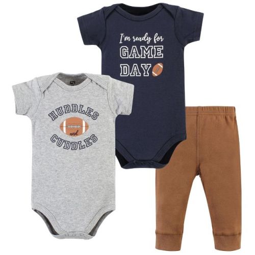 Hudson Baby Infant Boy Cotton Bodysuit and Pant Set, Football Huddles Short-Sleeve, Newborn