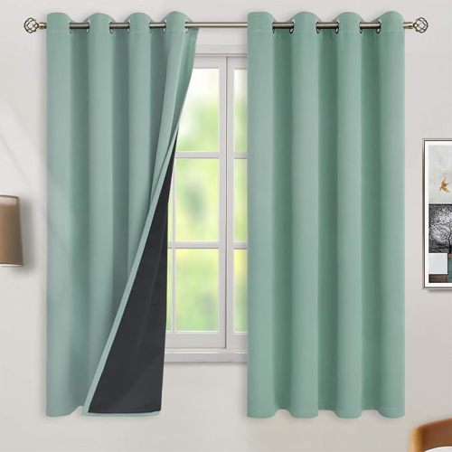 BGment Thermal Insulated 100% Blackout Curtains for Bedroom with Black Liner, Double Layer Full Room Darkening Noise Reducing Grommet Curtain (52 x 63 Inch, Greyish Blue, 2 Panels)