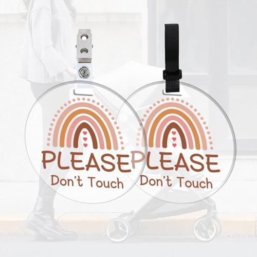 FREEBLOSS 2 Pack No Touching Baby Car Seat Sign, Rainbow No Kissing Baby Stroller Tag Please Do Not Touch Baby Sign with 4 Hanging Strap and Clip for Newborn Baby Girl Boy, Gift for New Mom Dad
