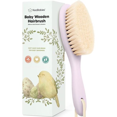 Baby Hair Brush - Baby Brush with Soft Goat Bristles, Cradle Cap Brush, Perfect Scalp Grooming Product for Infant, Toddler, Kids, Newborns, Baby Girls, Boys (Thistle, Oval)