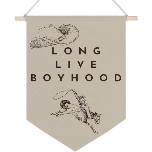 LZYRF Western Farmhouse Cowboy Wall Banners, Long Live Boyhood Hanging Pennant Banner Flags, Retro Cowboy Wall Art for Boys Room Bedroom Home Farmhouse Decor