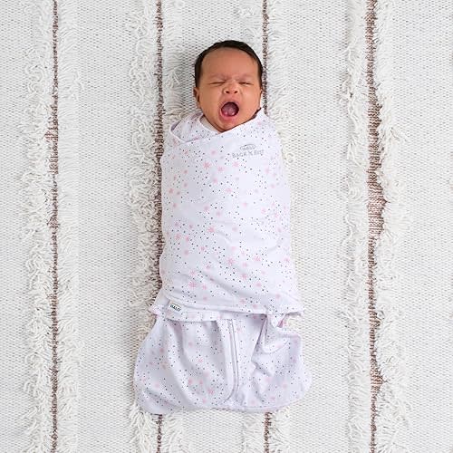 HALO 100% Cotton Sleepsack Swaddle, 3-Way Adjustable Wearable Blanket, TOG 1.5, Midnight Moons Pink, Newborn, 0-3 Months