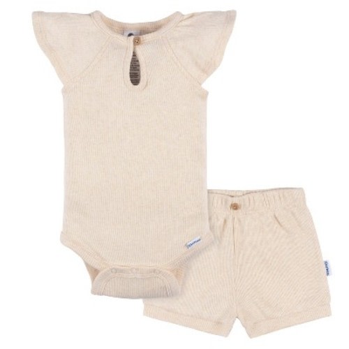 Gerber Baby Girls' 2-Pack Bodysuit and Shorts Set, Light Oatmeal Heather, 6-9M