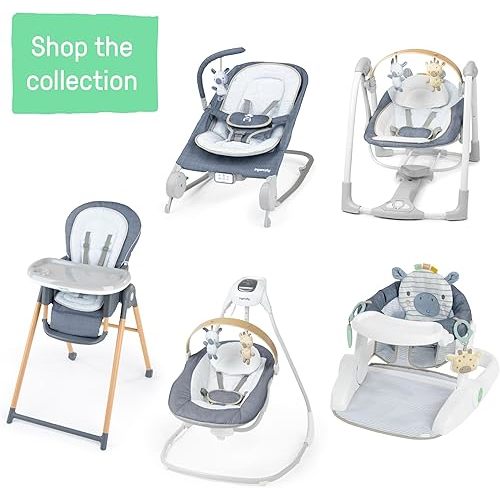Ingenuity Swing n Go Portable Swing, Removable Sustainably Sourced Wood Toy Bar, 5-Speed, for Ages 0-9 Months, Up to 20 Pounds - Chambray