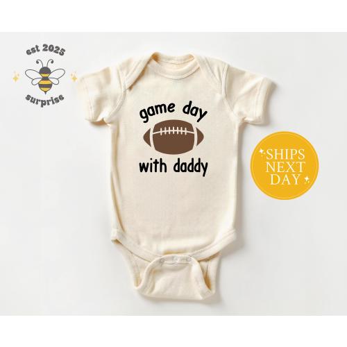 Game Day with Daddy Football Onesie® – Natural Baby Bodysuit – Sports Gender Neutral Shower Gift