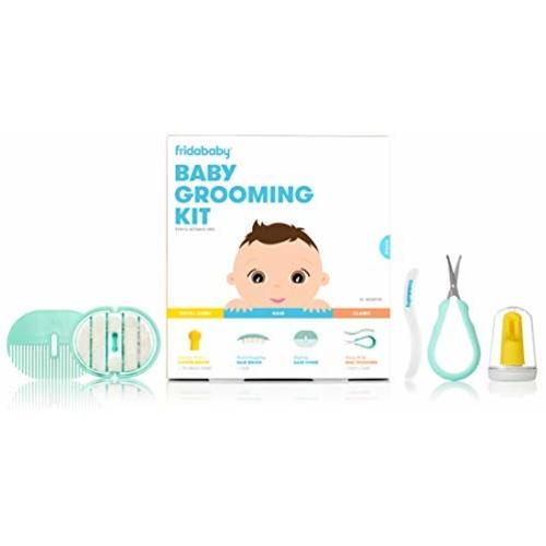 FridaBaby Grooming Kit Includes Finger Brush with Storage Stand Hair Brush with Case Styling Hair Comb Easy Grip Nail Scissors with Nail File and Case