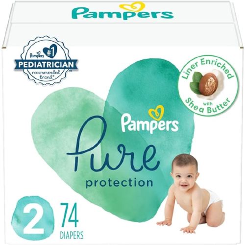 Pampers Pure Protection Diapers - Size 2, 74 Count, Hypoallergenic Premium Disposable Baby Diapers